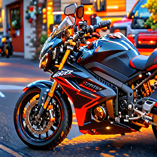 098_The black motorcycle is parked on the sidewalk..png